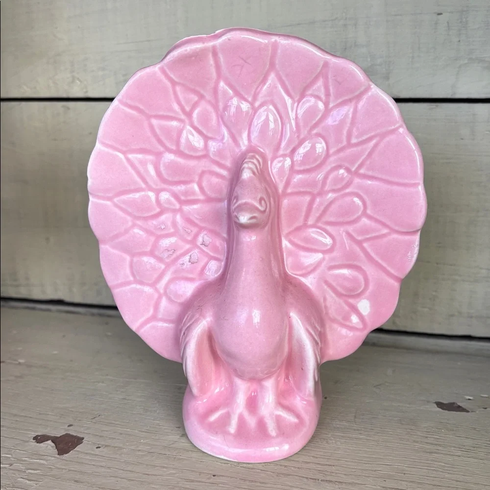 Vintage Mccoy pink peacock pocket planter